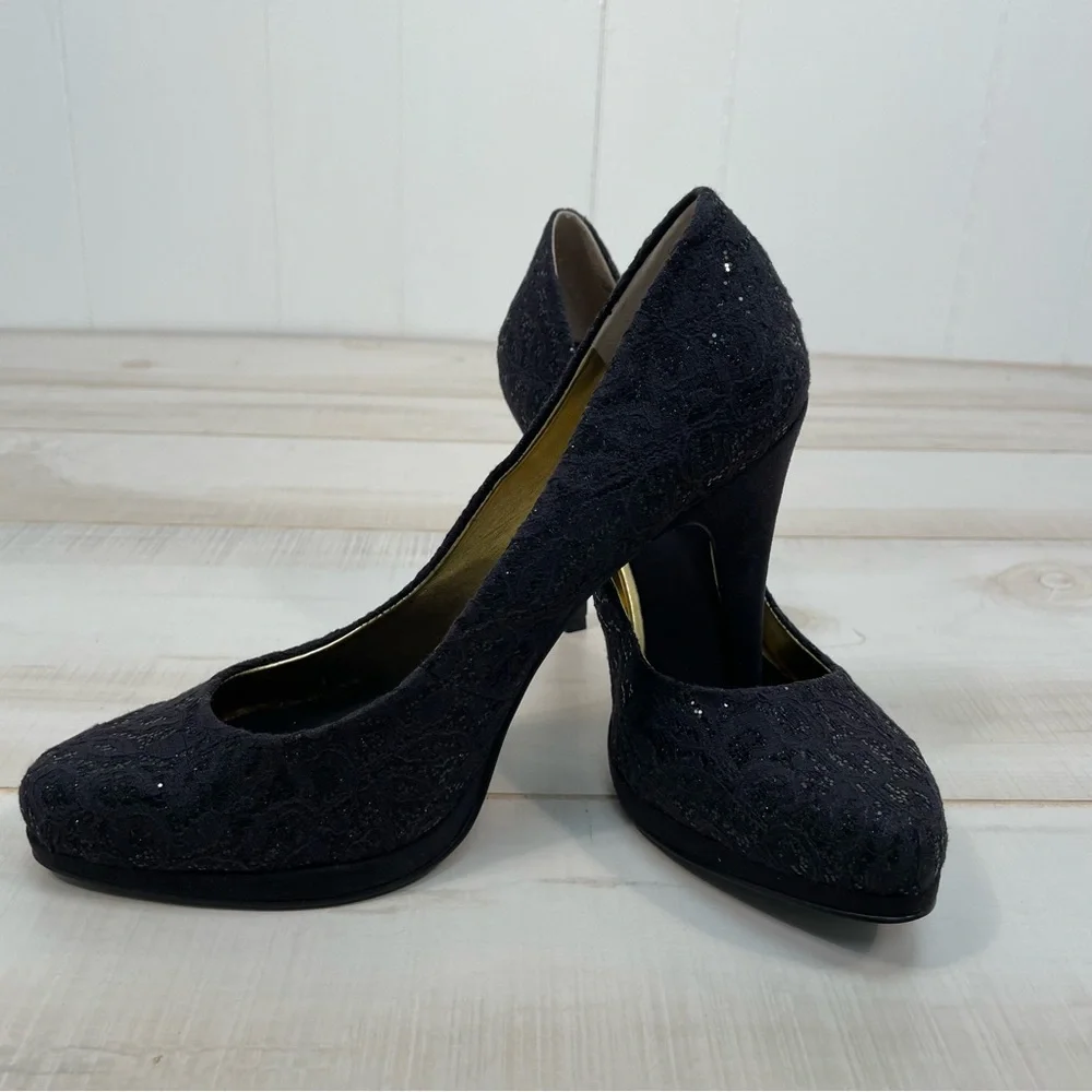 NIB Nine West Rocha Black On Black Platform Heels Sz 8.5 - Picture 4 of 11